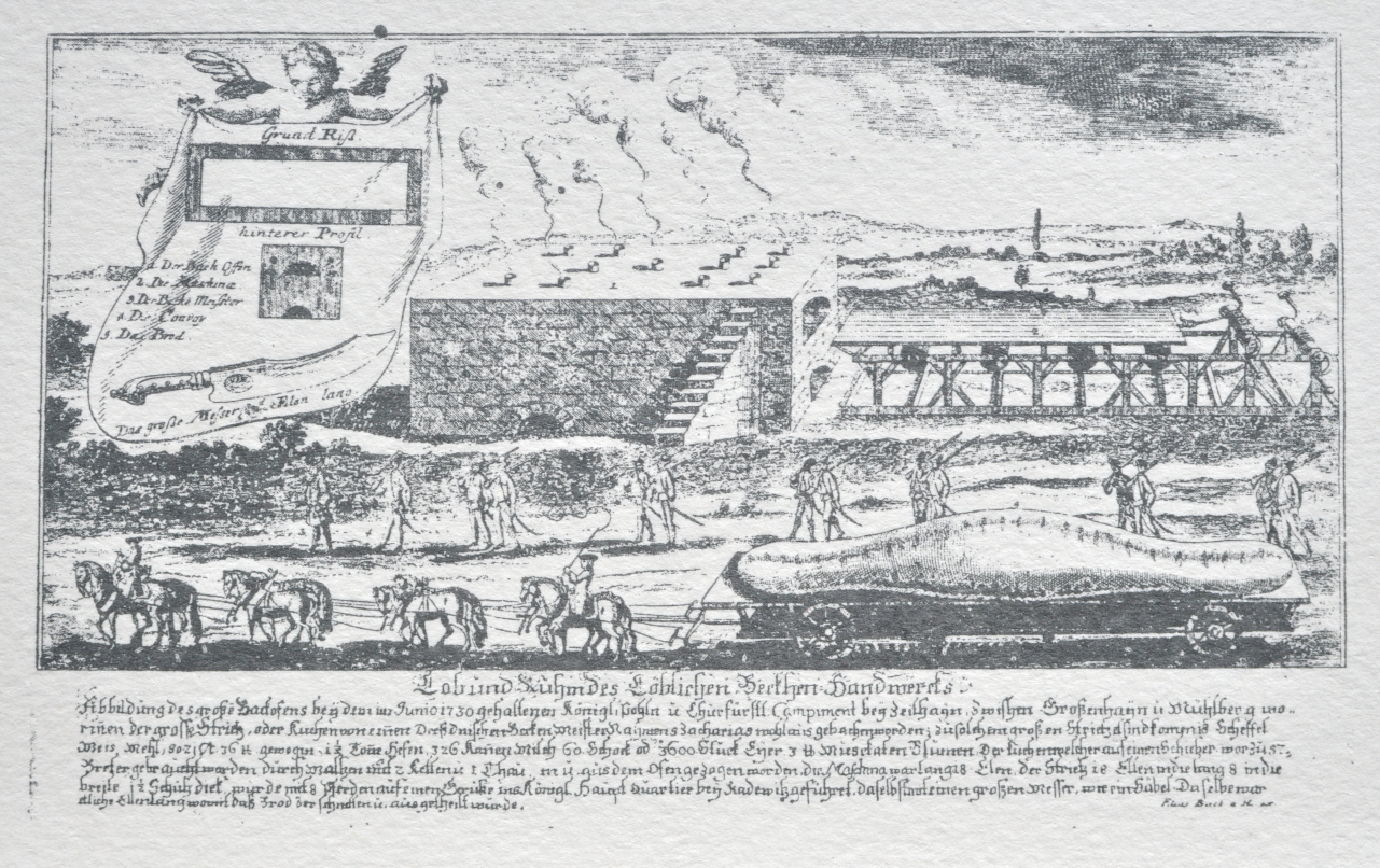 Manufakturen-Blog: Kupferstich von Elias Back zu Stollenmesser (o. l.) und Riesen-Stollen anno 1730 aus der Sächsischen Landesbibliothek (Foto: Wigmar Bressel)