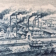 Manufakturen-Blog: Die Eisenhütte in Augustfehn auf einem Stich aus dem 19. Jahrhundert während ihrer maximalen Ausdehnung und mit vielen Schornsteinen - seit dem Jahr 1938 steht keiner mehr (Repro: Wigmar Bressel)